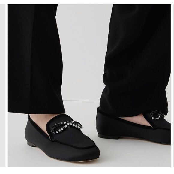 J Crew Marie Crystal Bow Satin Loafers NIB - Picture 2 of 10